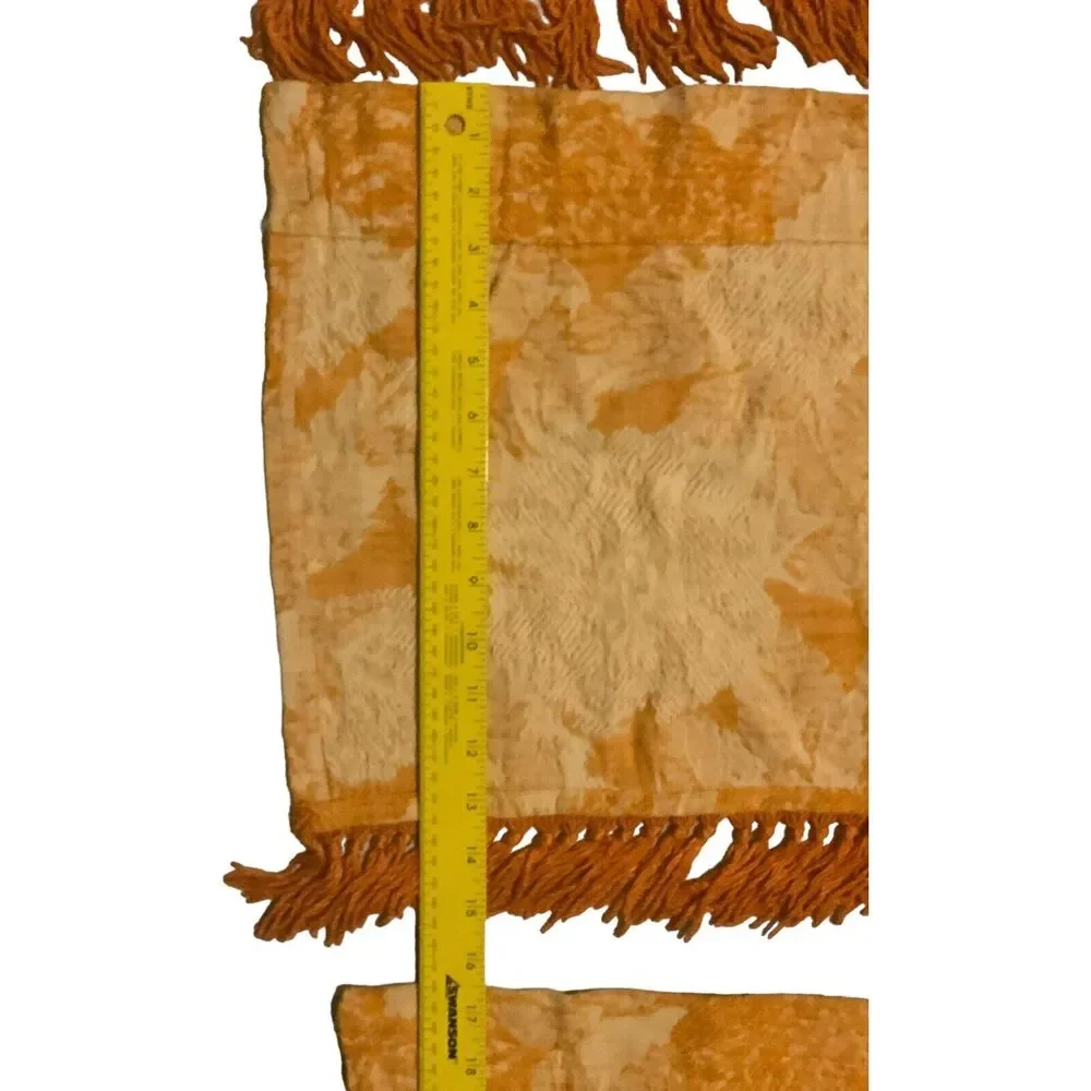 3 Damask Brocade Italian Renaissance Style Fringed Orange Valance Cotton